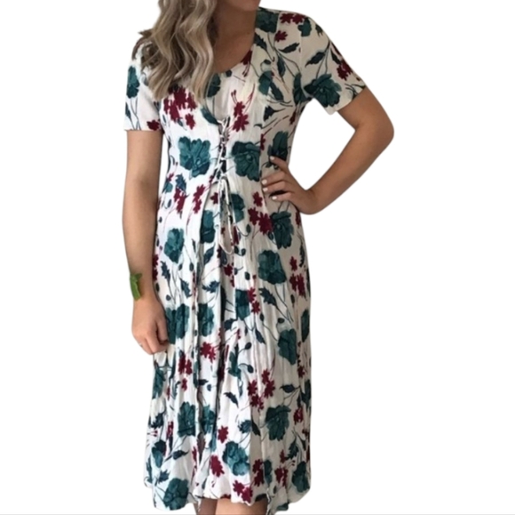 Vintage White lace up Blue floral spring dress - Picture 1 of 4